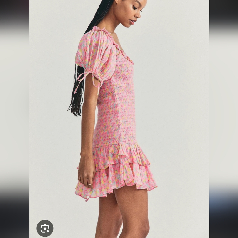 LoveShackFancy Pink Floral Smocked Mini Dress - Picture 4 of 13